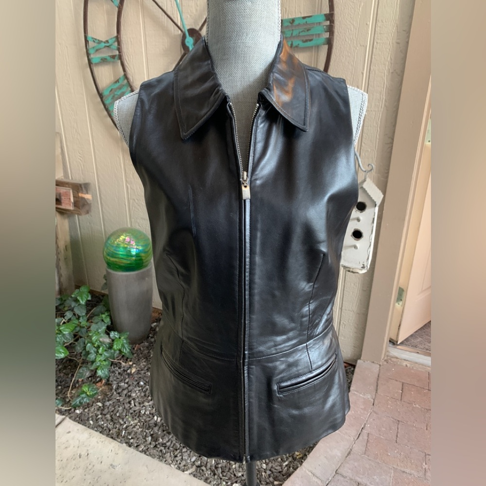 Black Leather Sleeveless Jacket